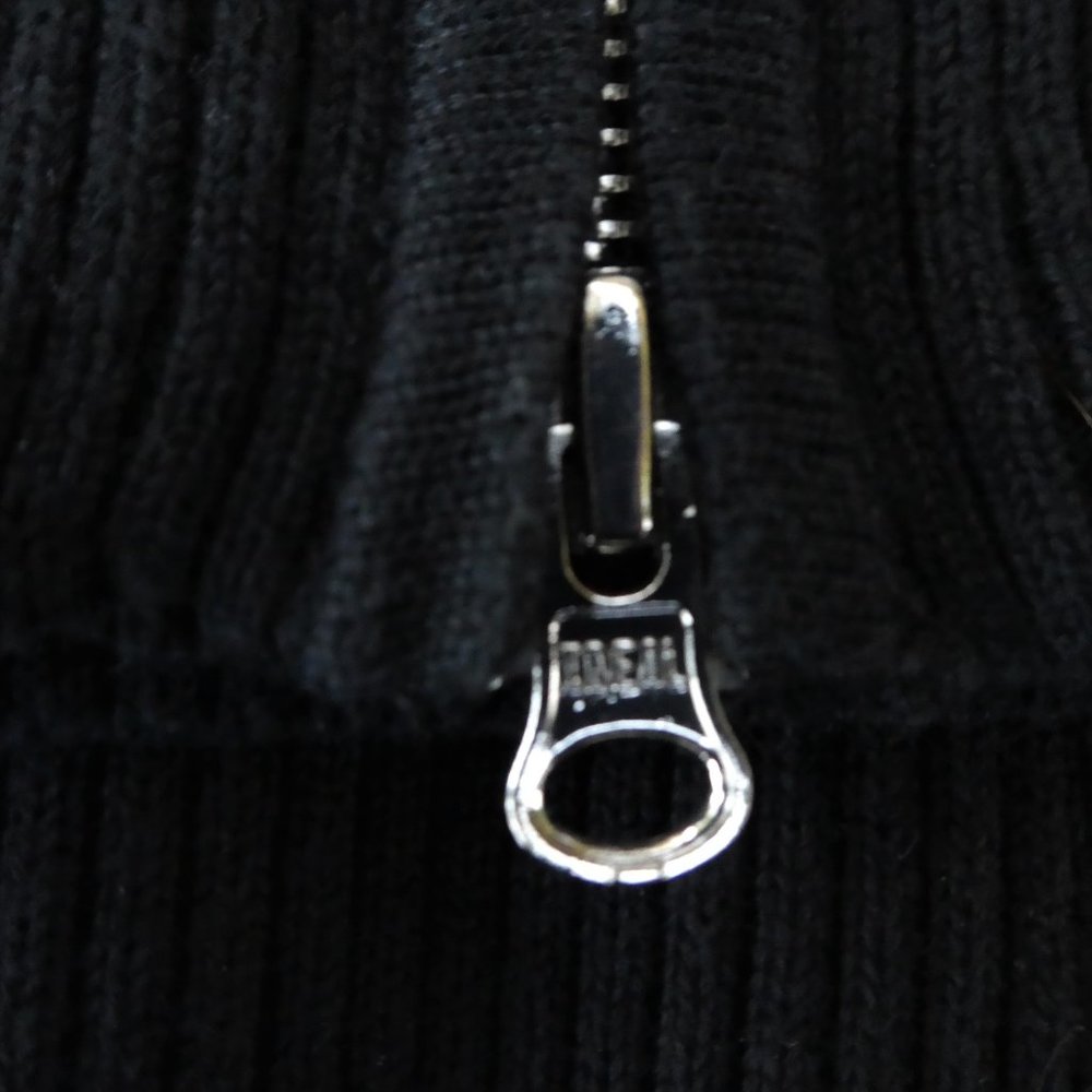 Eddie Bauer Sweater Mock Full Zip Pima Cotton Blend Ribbed Black Silvertone Pull - Picture 4 of 7